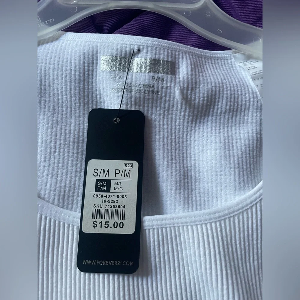 White Ribbed Short Sleeve Top - Picture 2 of 2